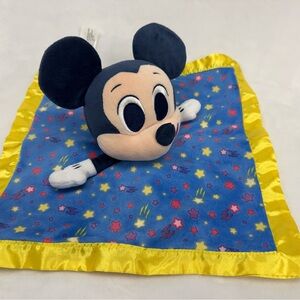 Mickey Mouse Baby security blanket lovey blue yellow satin stars big rattle head